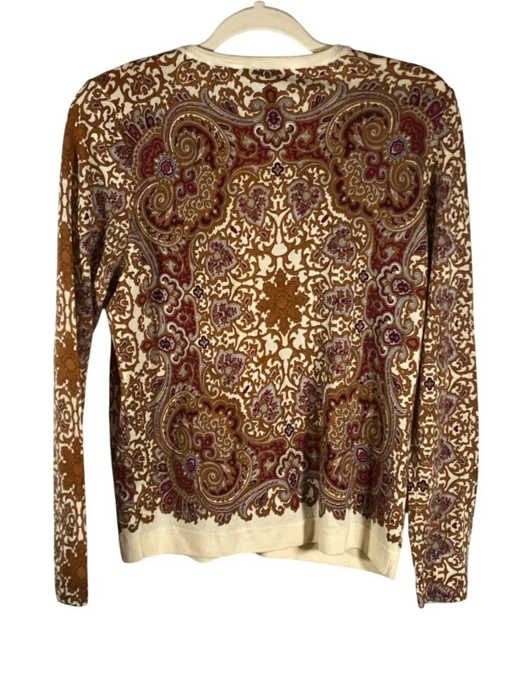 Talbots merino wool Paisley Button-Up Cardigan sweater MP